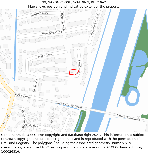 39, SAXON CLOSE, SPALDING, PE12 6AY: Location map and indicative extent of plot