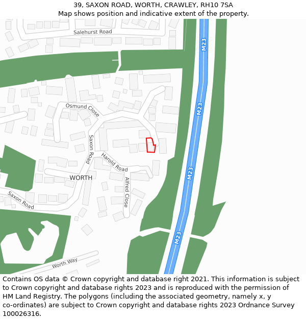 39, SAXON ROAD, WORTH, CRAWLEY, RH10 7SA: Location map and indicative extent of plot