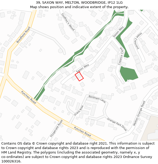 39, SAXON WAY, MELTON, WOODBRIDGE, IP12 1LG: Location map and indicative extent of plot
