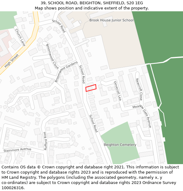39, SCHOOL ROAD, BEIGHTON, SHEFFIELD, S20 1EG: Location map and indicative extent of plot