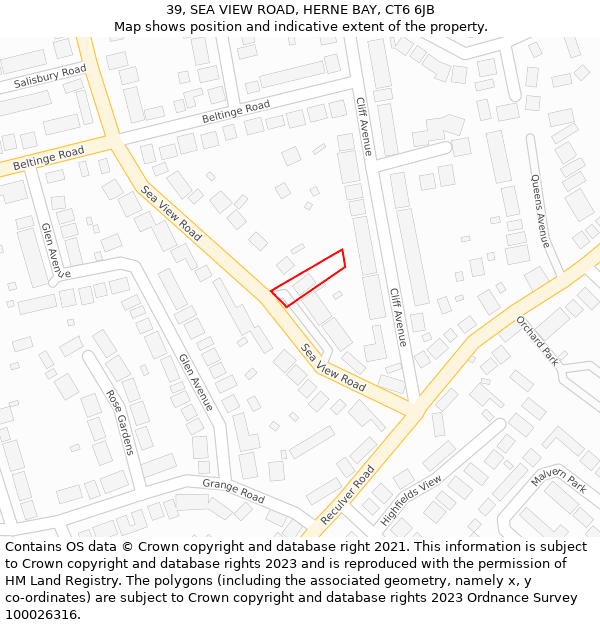 39, SEA VIEW ROAD, HERNE BAY, CT6 6JB: Location map and indicative extent of plot