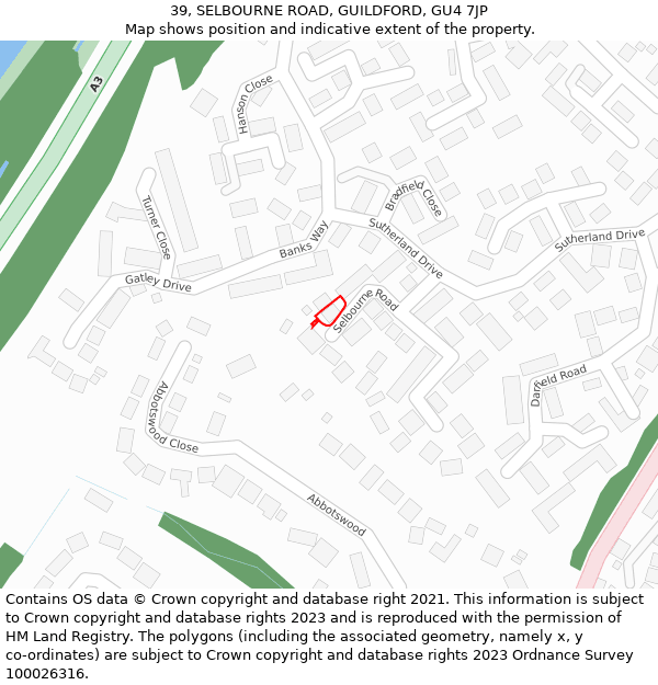 39, SELBOURNE ROAD, GUILDFORD, GU4 7JP: Location map and indicative extent of plot