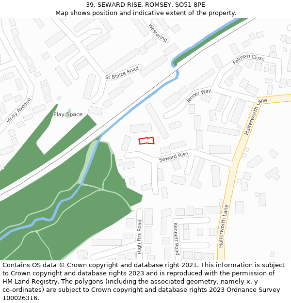 39, SEWARD RISE, ROMSEY, SO51 8PE: Location map and indicative extent of plot