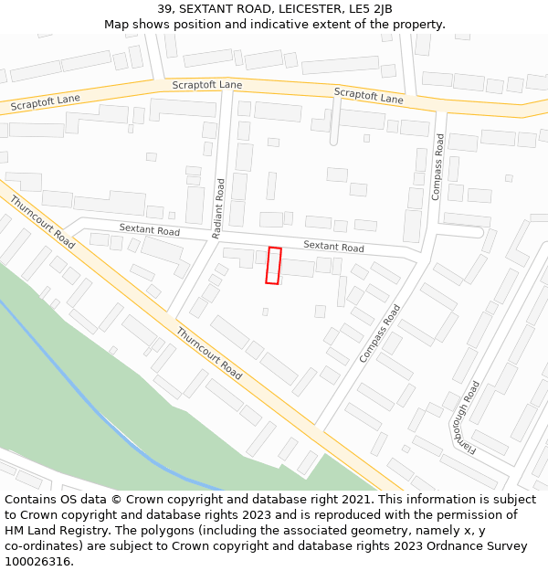 39, SEXTANT ROAD, LEICESTER, LE5 2JB: Location map and indicative extent of plot