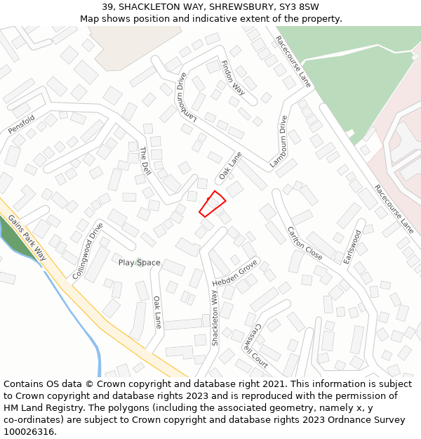 39, SHACKLETON WAY, SHREWSBURY, SY3 8SW: Location map and indicative extent of plot