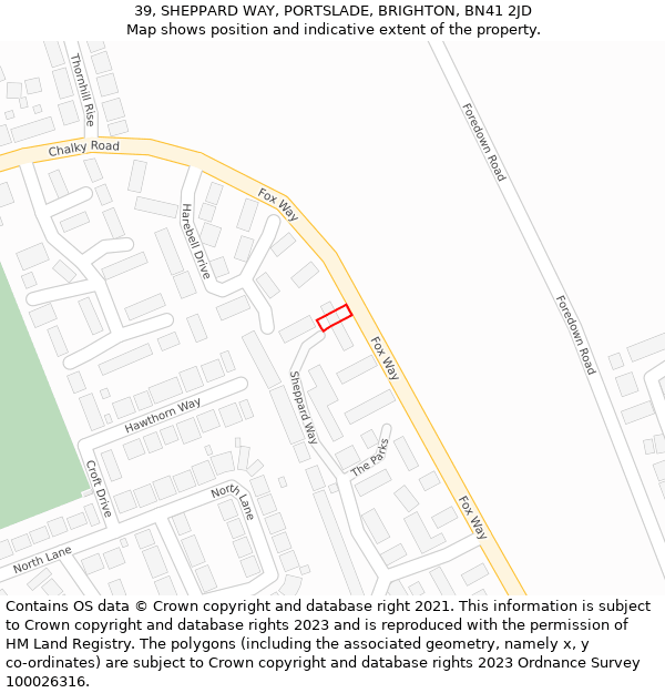 39, SHEPPARD WAY, PORTSLADE, BRIGHTON, BN41 2JD: Location map and indicative extent of plot