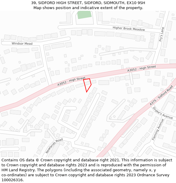 39, SIDFORD HIGH STREET, SIDFORD, SIDMOUTH, EX10 9SH: Location map and indicative extent of plot