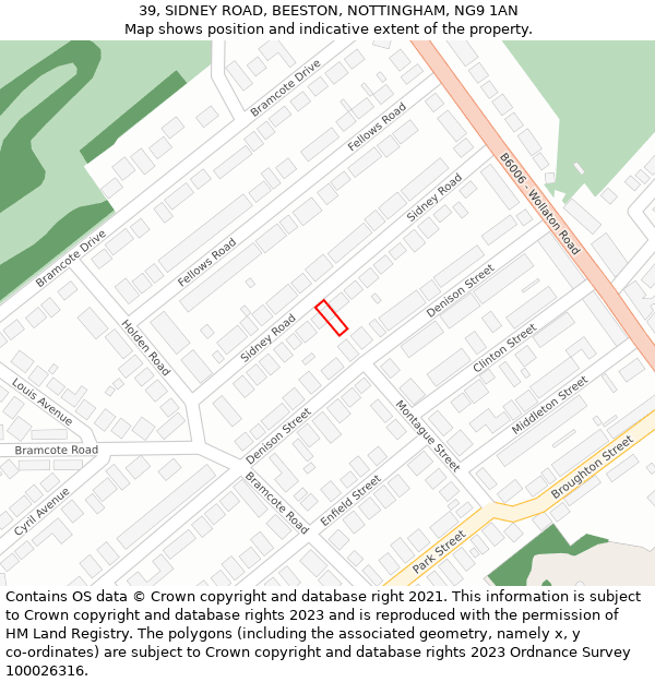 39, SIDNEY ROAD, BEESTON, NOTTINGHAM, NG9 1AN: Location map and indicative extent of plot