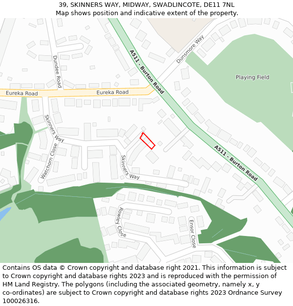 39, SKINNERS WAY, MIDWAY, SWADLINCOTE, DE11 7NL: Location map and indicative extent of plot