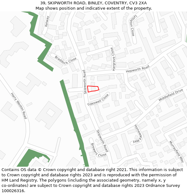 39, SKIPWORTH ROAD, BINLEY, COVENTRY, CV3 2XA: Location map and indicative extent of plot