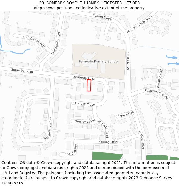 39, SOMERBY ROAD, THURNBY, LEICESTER, LE7 9PR: Location map and indicative extent of plot