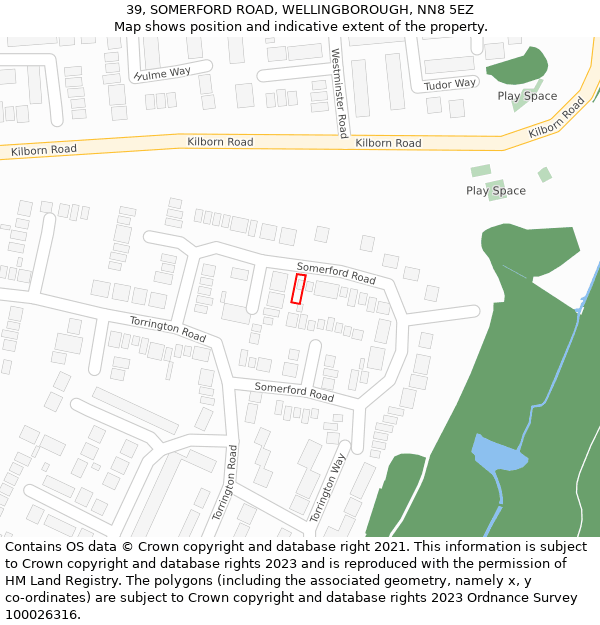 39, SOMERFORD ROAD, WELLINGBOROUGH, NN8 5EZ: Location map and indicative extent of plot