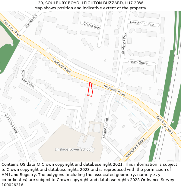 39, SOULBURY ROAD, LEIGHTON BUZZARD, LU7 2RW: Location map and indicative extent of plot