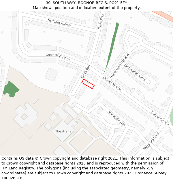 39, SOUTH WAY, BOGNOR REGIS, PO21 5EY: Location map and indicative extent of plot