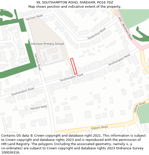 39, SOUTHAMPTON ROAD, FAREHAM, PO16 7DZ: Location map and indicative extent of plot