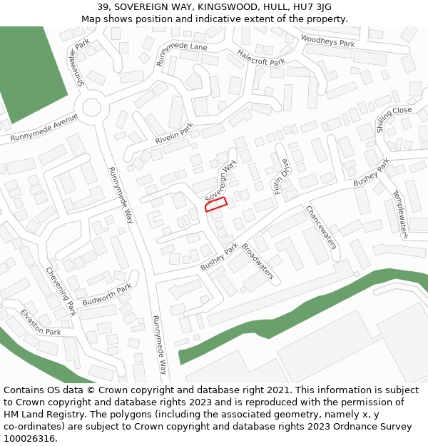 39, SOVEREIGN WAY, KINGSWOOD, HULL, HU7 3JG: Location map and indicative extent of plot