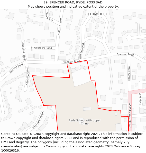 39, SPENCER ROAD, RYDE, PO33 3AD: Location map and indicative extent of plot