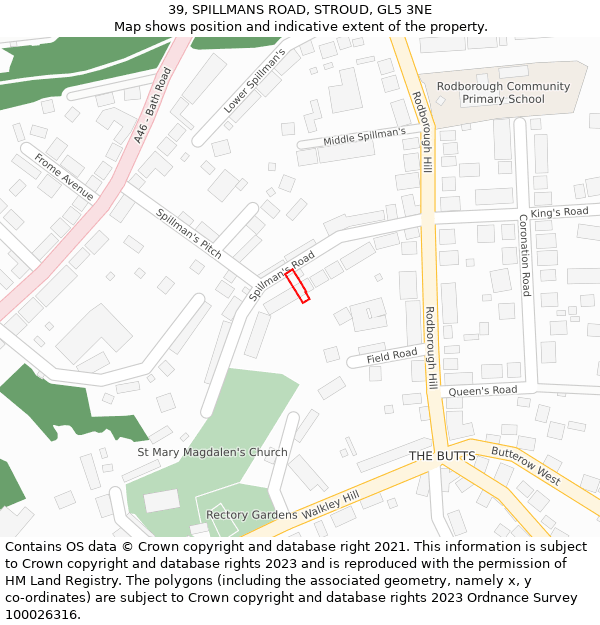 39, SPILLMANS ROAD, STROUD, GL5 3NE: Location map and indicative extent of plot
