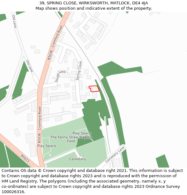 39, SPRING CLOSE, WIRKSWORTH, MATLOCK, DE4 4JA: Location map and indicative extent of plot