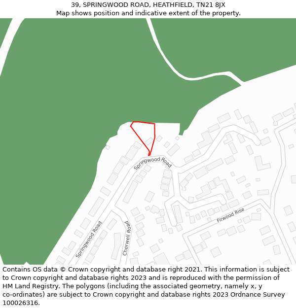39, SPRINGWOOD ROAD, HEATHFIELD, TN21 8JX: Location map and indicative extent of plot