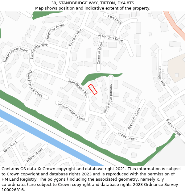 39, STANDBRIDGE WAY, TIPTON, DY4 8TS: Location map and indicative extent of plot