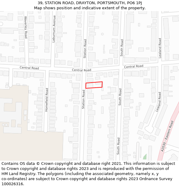 39, STATION ROAD, DRAYTON, PORTSMOUTH, PO6 1PJ: Location map and indicative extent of plot