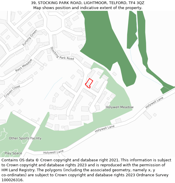 39, STOCKING PARK ROAD, LIGHTMOOR, TELFORD, TF4 3QZ: Location map and indicative extent of plot