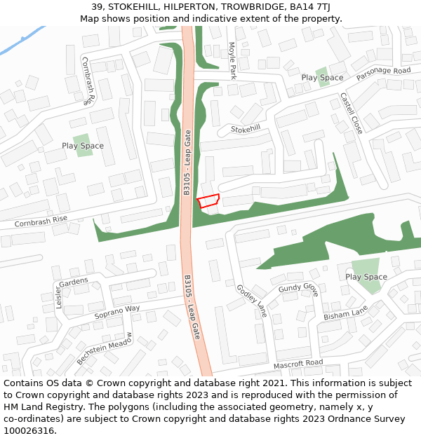 39, STOKEHILL, HILPERTON, TROWBRIDGE, BA14 7TJ: Location map and indicative extent of plot