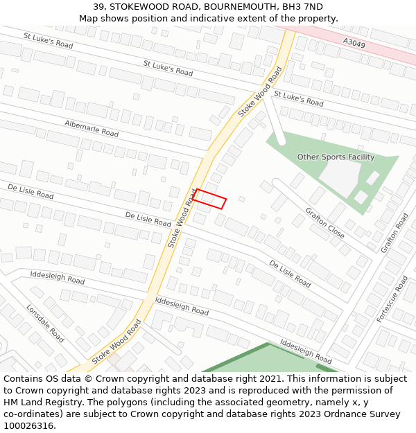 39, STOKEWOOD ROAD, BOURNEMOUTH, BH3 7ND: Location map and indicative extent of plot