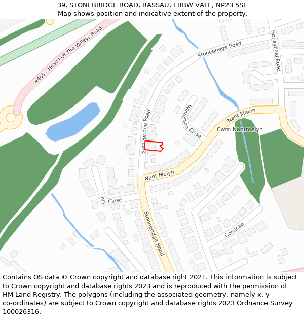 39, STONEBRIDGE ROAD, RASSAU, EBBW VALE, NP23 5SL: Location map and indicative extent of plot