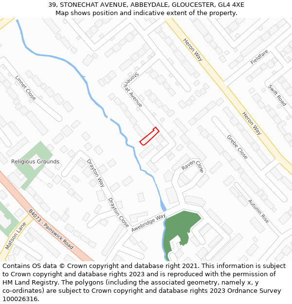 39, STONECHAT AVENUE, ABBEYDALE, GLOUCESTER, GL4 4XE: Location map and indicative extent of plot