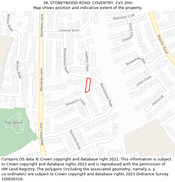 39, STONEYWOOD ROAD, COVENTRY, CV2 2HU: Location map and indicative extent of plot