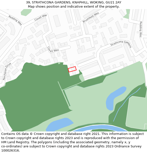 39, STRATHCONA GARDENS, KNAPHILL, WOKING, GU21 2AY: Location map and indicative extent of plot