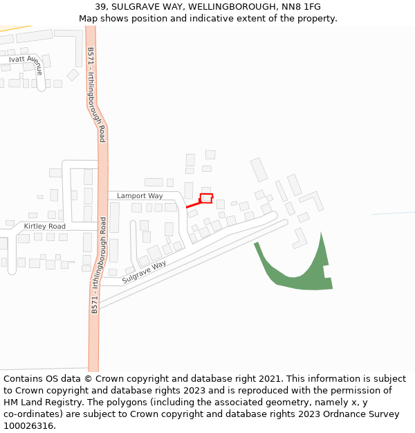 39, SULGRAVE WAY, WELLINGBOROUGH, NN8 1FG: Location map and indicative extent of plot