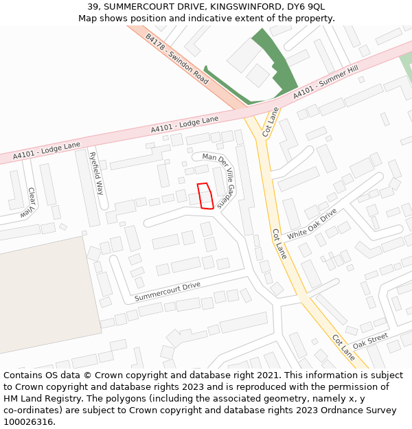 39, SUMMERCOURT DRIVE, KINGSWINFORD, DY6 9QL: Location map and indicative extent of plot