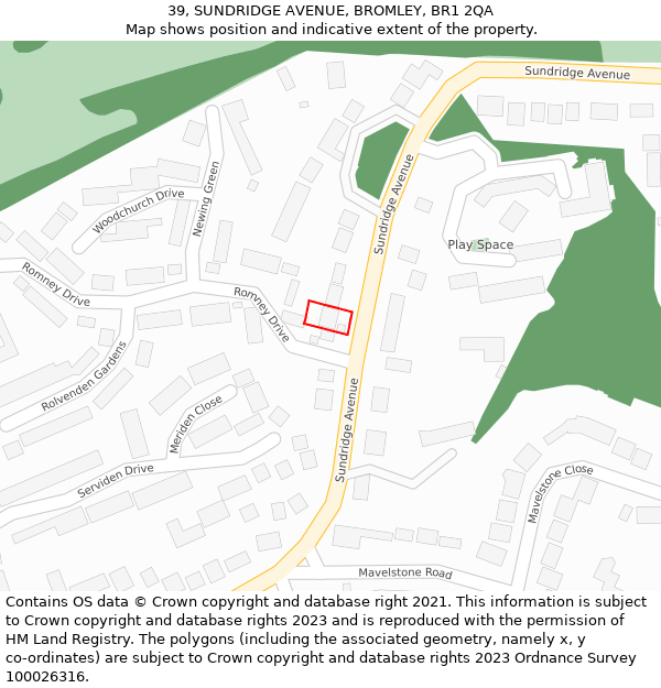 39, SUNDRIDGE AVENUE, BROMLEY, BR1 2QA: Location map and indicative extent of plot