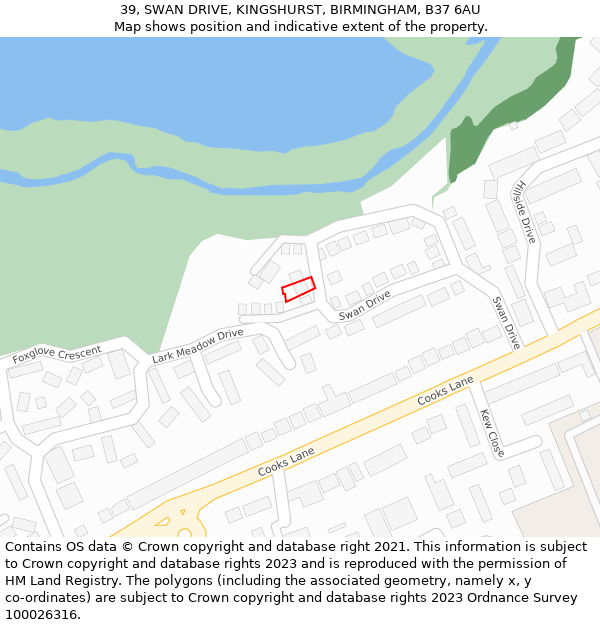 39, SWAN DRIVE, KINGSHURST, BIRMINGHAM, B37 6AU: Location map and indicative extent of plot