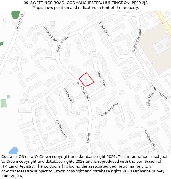 39, SWEETINGS ROAD, GODMANCHESTER, HUNTINGDON, PE29 2JS: Location map and indicative extent of plot