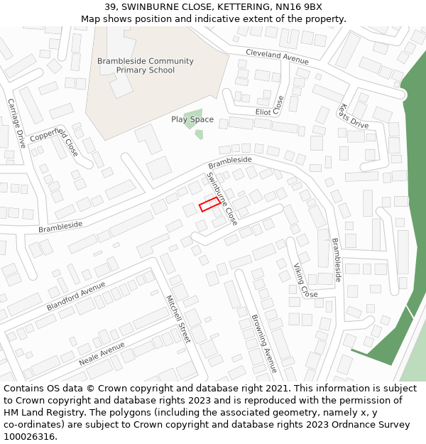 39, SWINBURNE CLOSE, KETTERING, NN16 9BX: Location map and indicative extent of plot