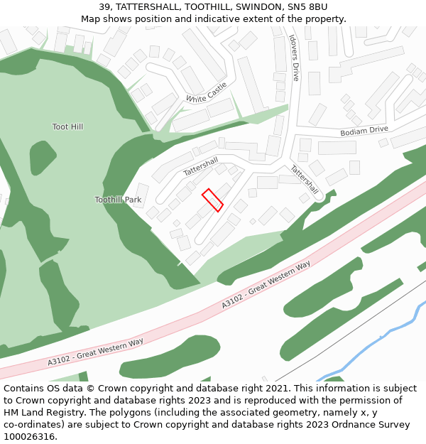 39, TATTERSHALL, TOOTHILL, SWINDON, SN5 8BU: Location map and indicative extent of plot