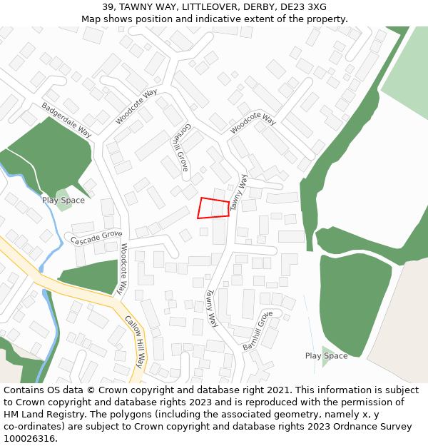 39, TAWNY WAY, LITTLEOVER, DERBY, DE23 3XG: Location map and indicative extent of plot