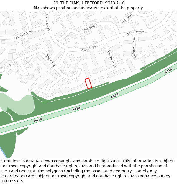 39, THE ELMS, HERTFORD, SG13 7UY: Location map and indicative extent of plot