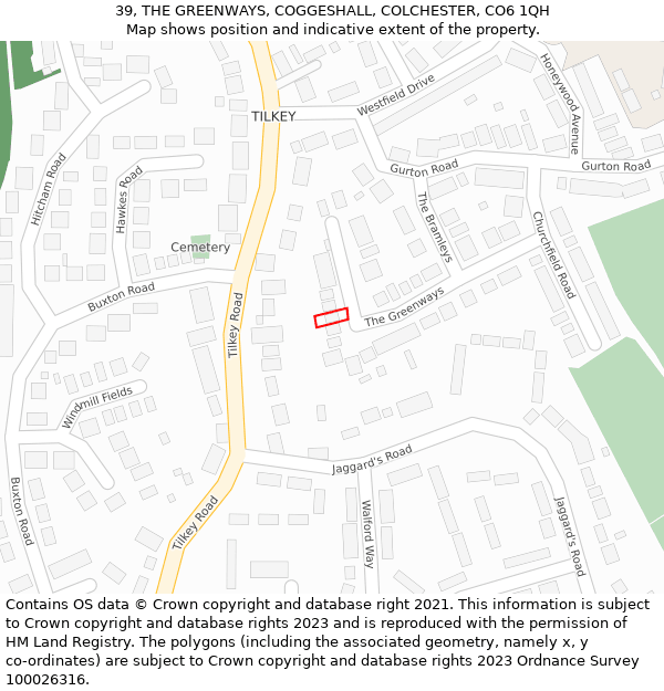 39, THE GREENWAYS, COGGESHALL, COLCHESTER, CO6 1QH: Location map and indicative extent of plot