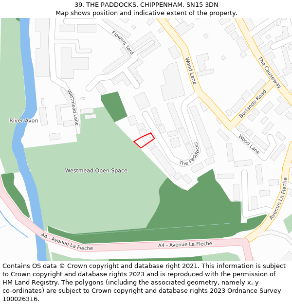 39, THE PADDOCKS, CHIPPENHAM, SN15 3DN: Location map and indicative extent of plot