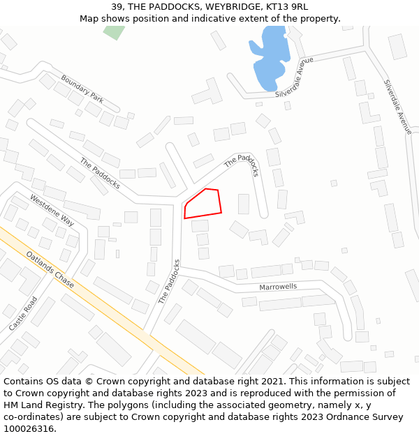 39, THE PADDOCKS, WEYBRIDGE, KT13 9RL: Location map and indicative extent of plot