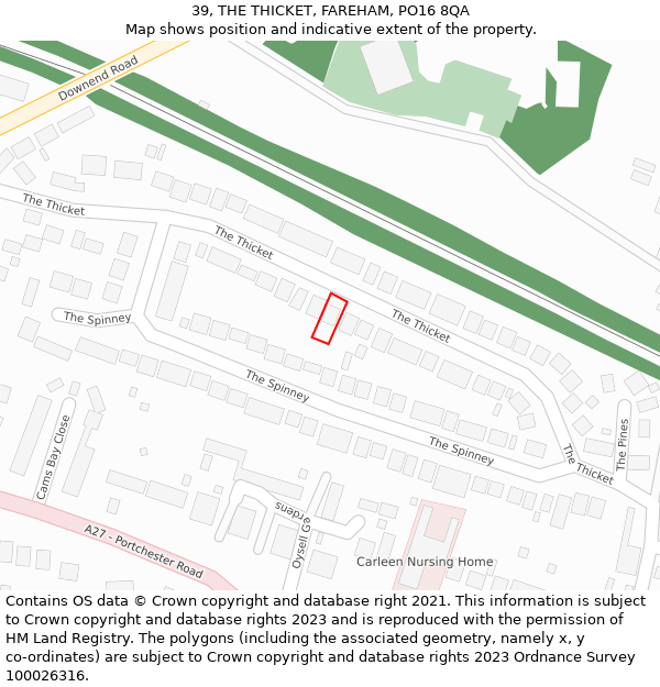 39, THE THICKET, FAREHAM, PO16 8QA: Location map and indicative extent of plot