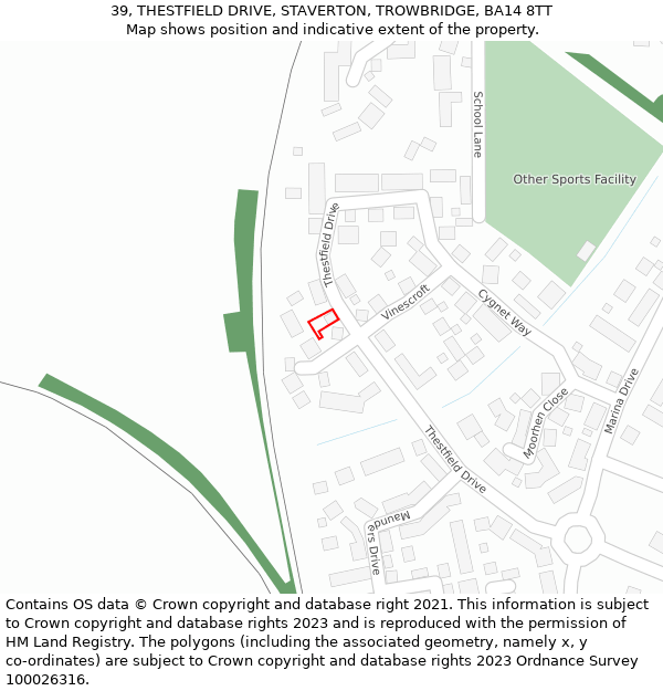 39, THESTFIELD DRIVE, STAVERTON, TROWBRIDGE, BA14 8TT: Location map and indicative extent of plot