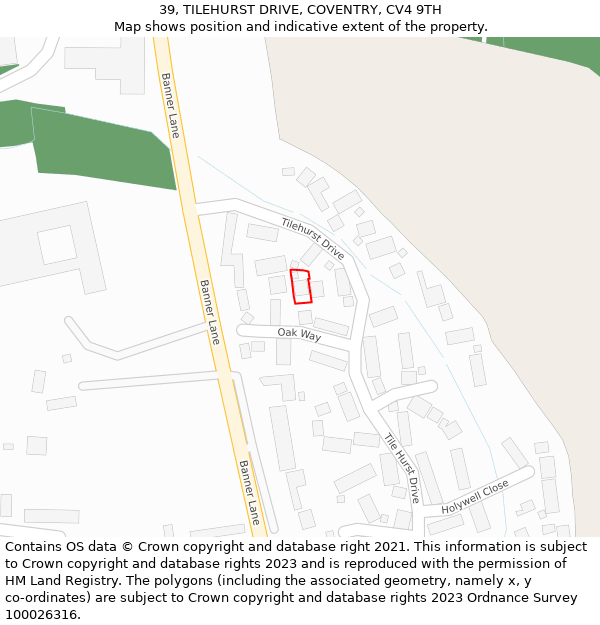 39, TILEHURST DRIVE, COVENTRY, CV4 9TH: Location map and indicative extent of plot