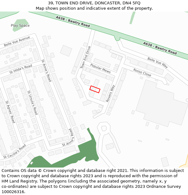 39, TOWN END DRIVE, DONCASTER, DN4 5FQ: Location map and indicative extent of plot