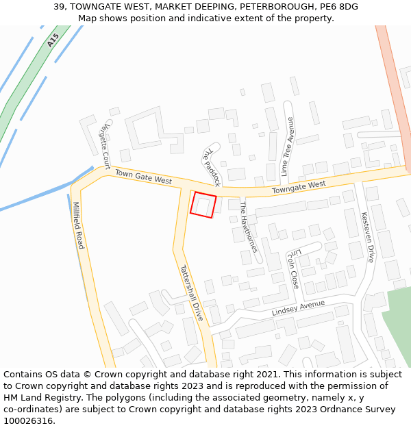 39, TOWNGATE WEST, MARKET DEEPING, PETERBOROUGH, PE6 8DG: Location map and indicative extent of plot